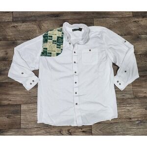 USF Men's Shirt Long Sleeve Button Up down Quilted XL White Green Extra Large